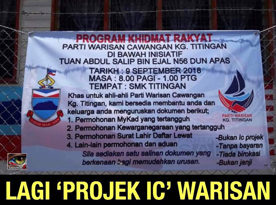 Kini Warisan mengaku anjur 'Projek IC' di Dun Apas Tawau